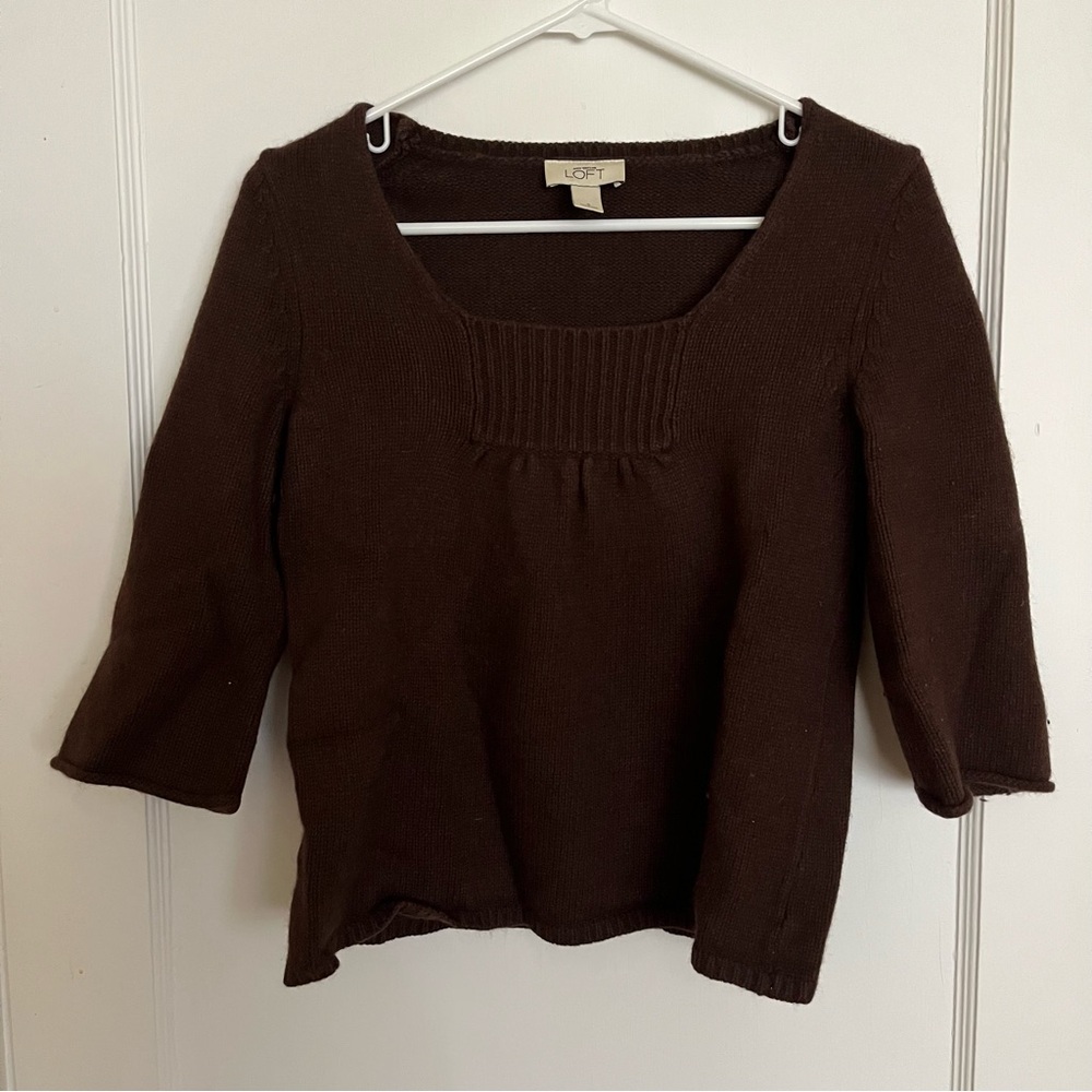 LOFT Women's Chocolate Brown Scoop Neck Sweater
